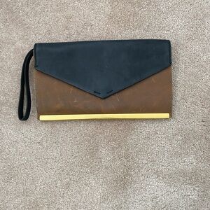 Madewell Two-Tone Black and Brown Leather Wristlet Clutch with Gold Accent